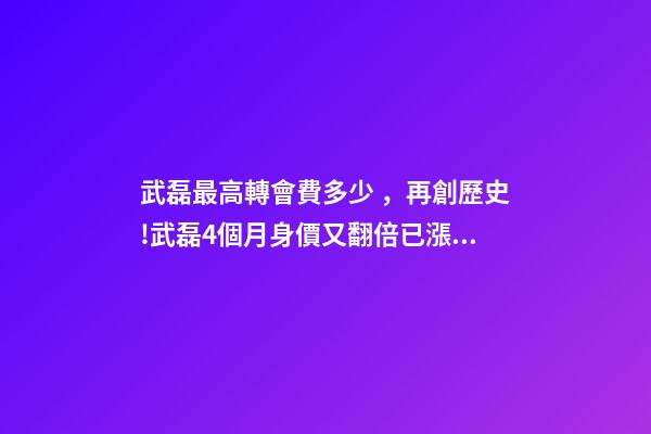 武磊最高轉會費多少，再創歷史!武磊4個月身價又翻倍已漲至1千萬歐